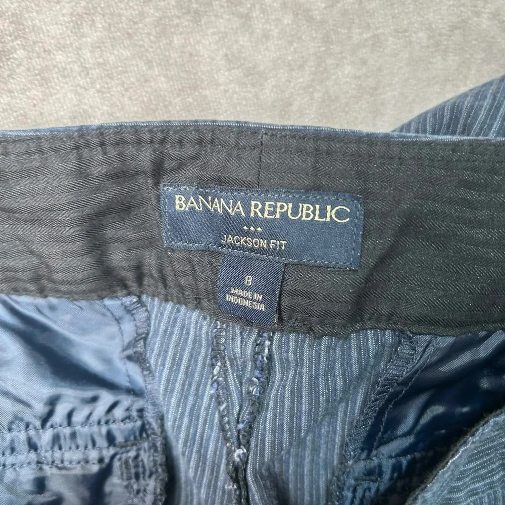 Banana Republic Jackson Fit Navy Pinstripe Wide Leg Linen Blend Trousers Size 8